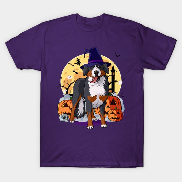 Bernese Mountain Dog Witch Happy Halloween T-Shirt by Noseking